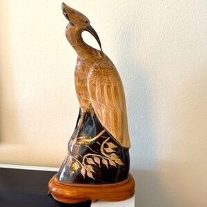 Hand Carved Bird Buffalo Horn Made In Thailand Crane Egret Heron
